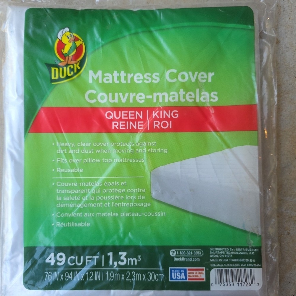 Duck Brand 1140236 King or Queen Sized Moving‎ or Storage Mattress Cover, Clear